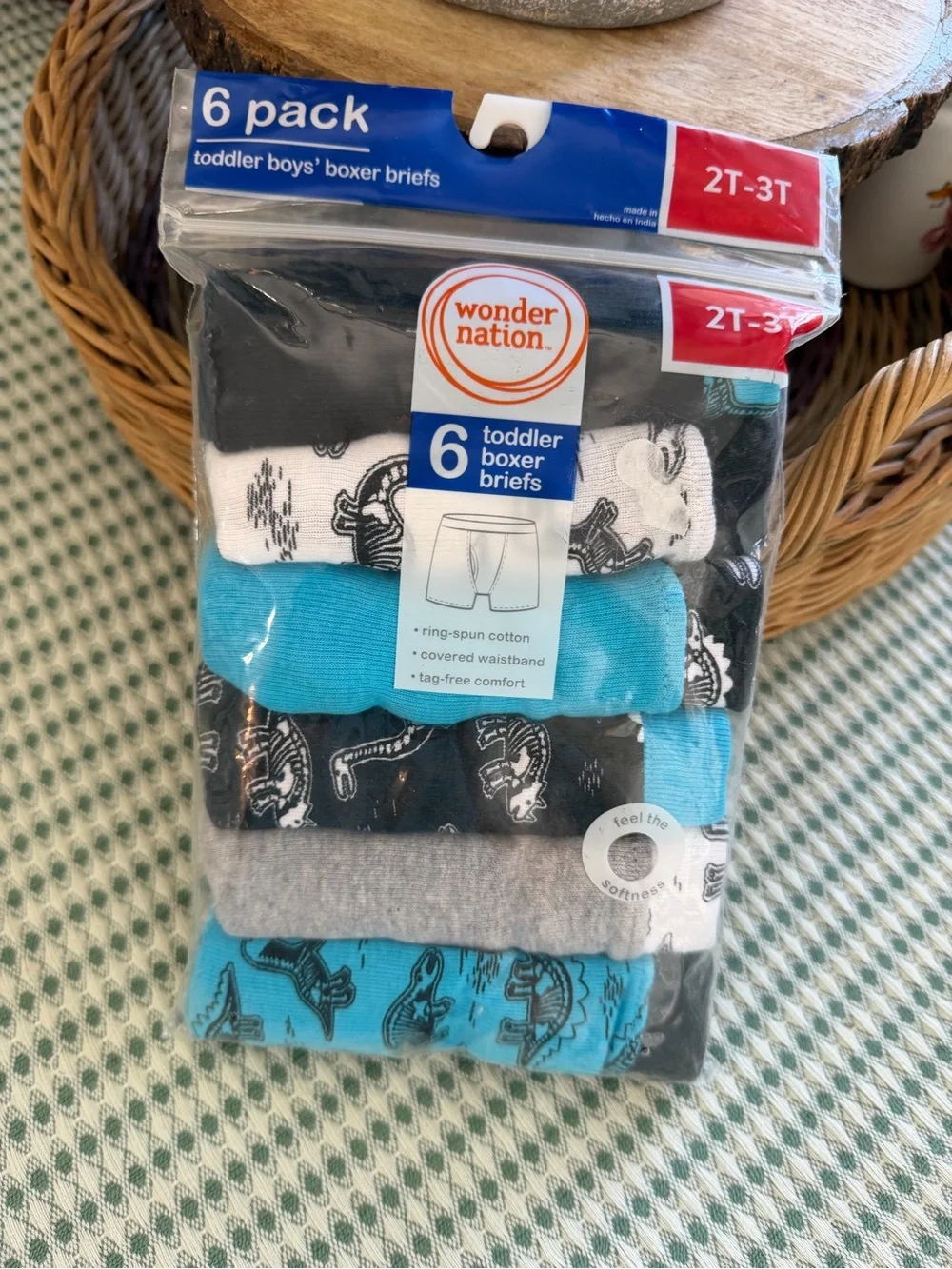 New wonder nation Toddler Boxer Briefs - Blue, Black, Gray, White (6-Pack) Dino